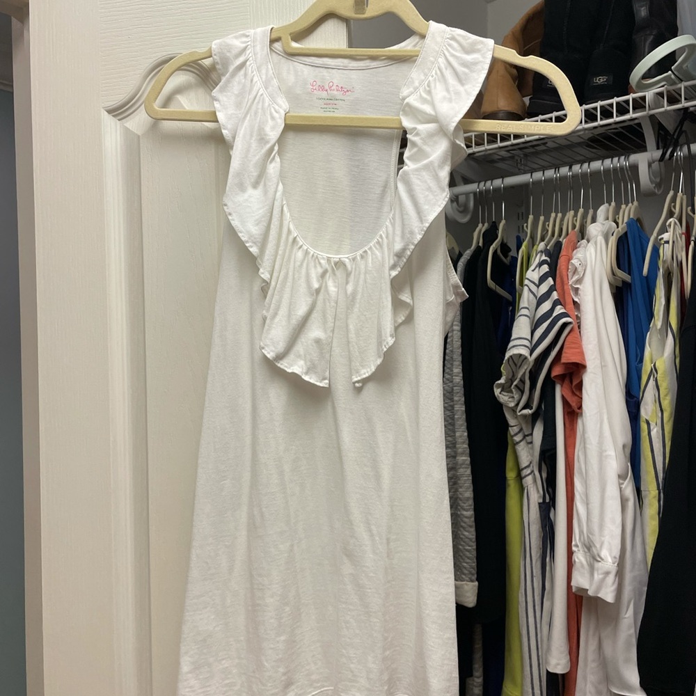 Lilly Pulitzer White Ruffle Tank Size Medium